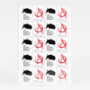 A sheet of small printed stickers or stamps showing alternating black state silhouettes with the text "The Divided States of America" and red anarchy symbols with the text "Back by Popular Demand."