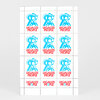 A sheet of repeated rubber stamp designs reading "LEGALIZE PEOPLE" in red with a blue stylized graphic above the text.
