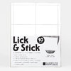 A clear plastic package of Portland Stamp Company "Lick & Stick" paper with 10 perforated 8.5 x 11 inch sheets, labeled "10 sheets" and "STAMP SIZE 3.875" X 3.375"."