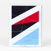 A geometric art print or card with diagonal black, white, red, and light blue triangular shapes and the handwritten text "MKLSV6" and "61" at the bottom.