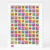A grid of small square floral stamp-style illustrations in bright pink, yellow, blue, orange, and green, with the text "KRISTA PERRY" at the bottom left and "KP: 52/100" at the bottom right.