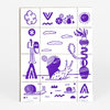 A white sheet printed with a purple abstract grid of small doodles and illustrated figures, including snails, a mailbox, a sun, clouds, a plant in a vase, and the handwritten text "51/100" and "R. BUBNIS".
