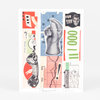 A limited-edition collage print with a grid of vintage-style stamp images, including a black glove, a "FOR YOU" portrait, abstract shapes, a question mark figure, a rotary phone, and other retro graphic panels, signed "S Wassink" and numbered "51/100."