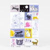 A colorful sheet of cat-themed stamp-like illustrations with multiple drawn cats and visible text including "SCATI," "Claude," "Miao," "purrr," "SUN CAT," "Meow," "CATALOGUE," "S. Wildfang," and "51/100."