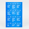 A blue sheet of perforated stamp-style prints arranged in a grid, with repeated white text including "STAMP OUT HATE," "STAMP OUT SUPREMACY," "STAMP OUT BIAS," "STAMP OUT HOMOPHOBIA," "STAMP OUT SEXISM," "STAMP OUT BRUTALITY," "STAMP OUT WALLS," "STAMP OUT CLASSISM," "STAMP OUT RACISM," "DO NOT," and "BLACK LIVES."