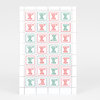 A sheet of square decorative stamps printed in red and green, each reading "you've got elf mail." with one upside-down stamp among the grid.