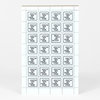A sheet of square black-and-white stamps printed with the phrase “you’ve got snail mail.”, including one stamp shown upside down.