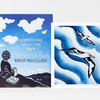 A blue hardcover book titled "SOMETHING ABOUT THE SKY" by Rachel Carson and Nikki McClure, shown beside a matching print of two birds flying across a blue-and-white sky.