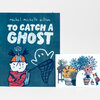 A teal book cover titled "TO CATCH A GHOST" with the author name "rachel michelle wilson" and an illustrated child holding a ghost-catching net, plus a small inset illustration of potted flowers and a ghost-like figure.