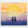 A hardcover book cover titled "Forever or a Day" with an illustrated sunset scene and two children sitting together on a dock, with "by sarah jacoby" printed at the bottom.
