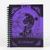 A mini spiral-bound planner with an orange and black illustrated cover showing "2027," a circular calendar design with month labels, butterflies, a sun face, a cyclist silhouette, and the word "SLINGSHOT."