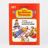 A bright orange book cover titled "Let's Summon Demons" by Steven Rhodes with the subtitle "A Creepy Coloring & Activity Book" and an illustration of children gathered around a pentagram with candles.