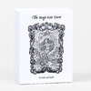 A white tarot deck box with ornate black line art, the title "The Magic Gate Tarot" at the top, "FOOL" on the illustrated card image, and "78 Cards and Guide" at the bottom.