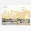 A postcard featuring a gold-toned illustration of Morrison Bridge with the printed text "MORRISON BRIDGE OPENED 1958."