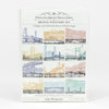 A packaged postcard set titled "The Portland, Oregon Bridge Series" with "Bridge Postcard Set" text and twelve small bridge illustrations arranged in a 3-by-4 grid.