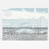 A postcard-sized print showing a bridge scene with the text "Ross Island Bridge opened 1926" in a decorative label.
