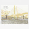 A rectangular postcard showing a stylized illustration of a cable-stayed bridge over water with the text "TILIKUM CROSSING" and "OPENED 2015" in an ornamental label.
