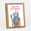 A kraft cardboard box set labeled "BRING ON THE HOLIDAYS" and "SIX LETTERPRESS PRINTED CARDS" with an illustrated horned creature on the cover and "w/ kraft envelopes" printed at the bottom.