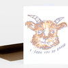 A folded greeting card with a watercolor-style goat face illustration and the handwritten text "I LOVE YOU SO BAAAD" on the front.