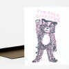 A folded greeting card with a pink and black illustrated furry cat and the text "FUR-EVER GRATEFUL" on the front.