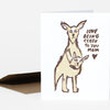 A folded greeting card with a hand-drawn kangaroo and joey and the text "LOVE BEING CLOSE TO YOU MOM" with a small heart.