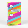 A colorful boxed card game with diagonal rainbow stripes and speech bubbles, including the title text "you think you know me" and small print "2-10 PLAYERS," "AGES 13+," and "20-40 MINUTES."